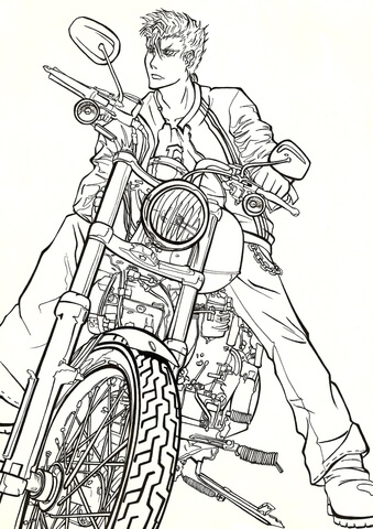 Grimmjow Jaegerjaquez On Motorbike Harley Davidson Coloring Page